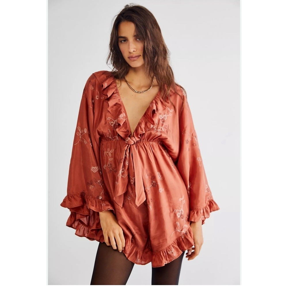 NWT FREE PEOPLE Dance All Night Romper Ruffle Embroidered Mini Size S MSRP: $168